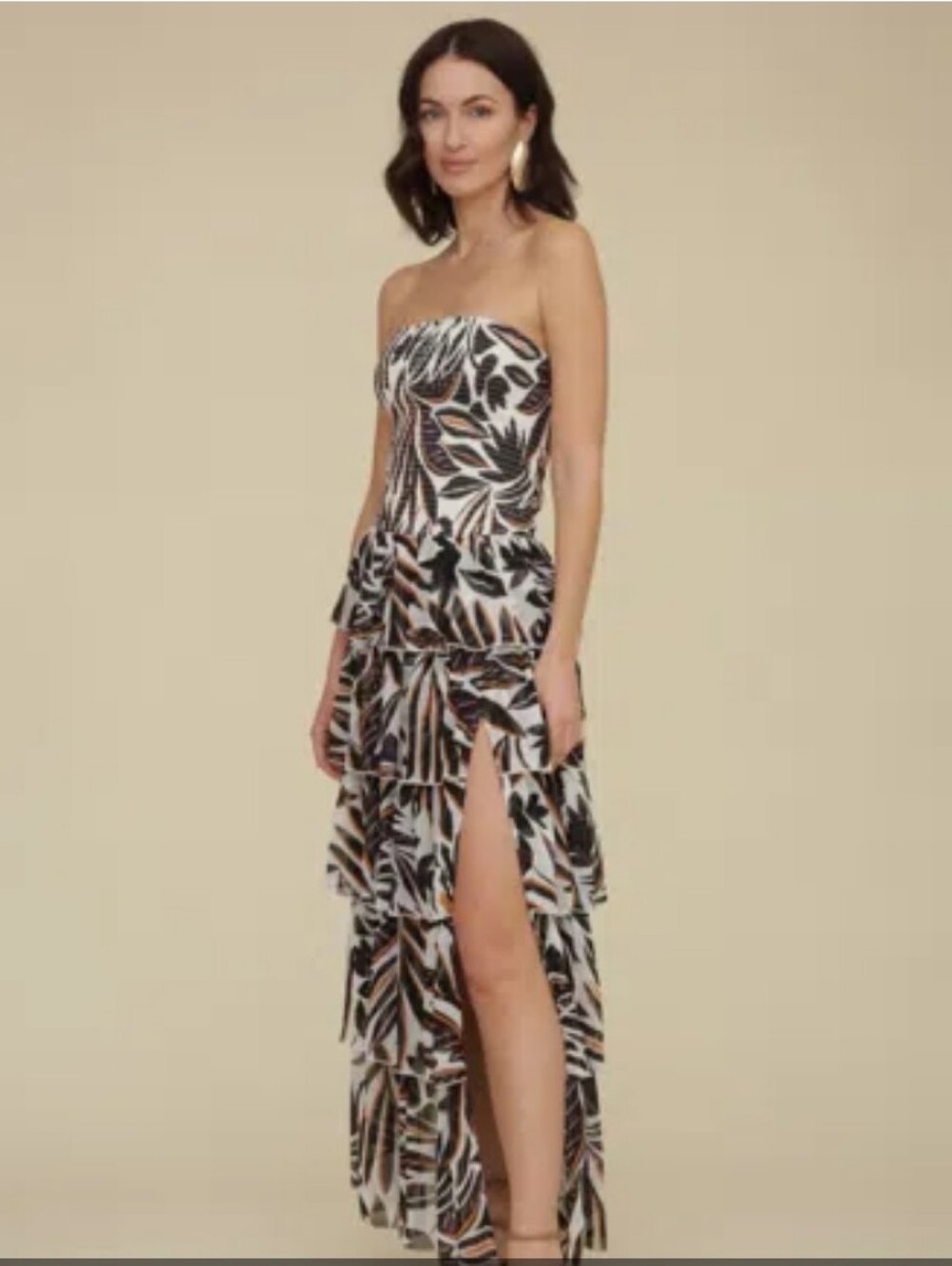 Avec Les Filles NWT XL $169 Bali Garden Strapless Tiered Maxi Dress